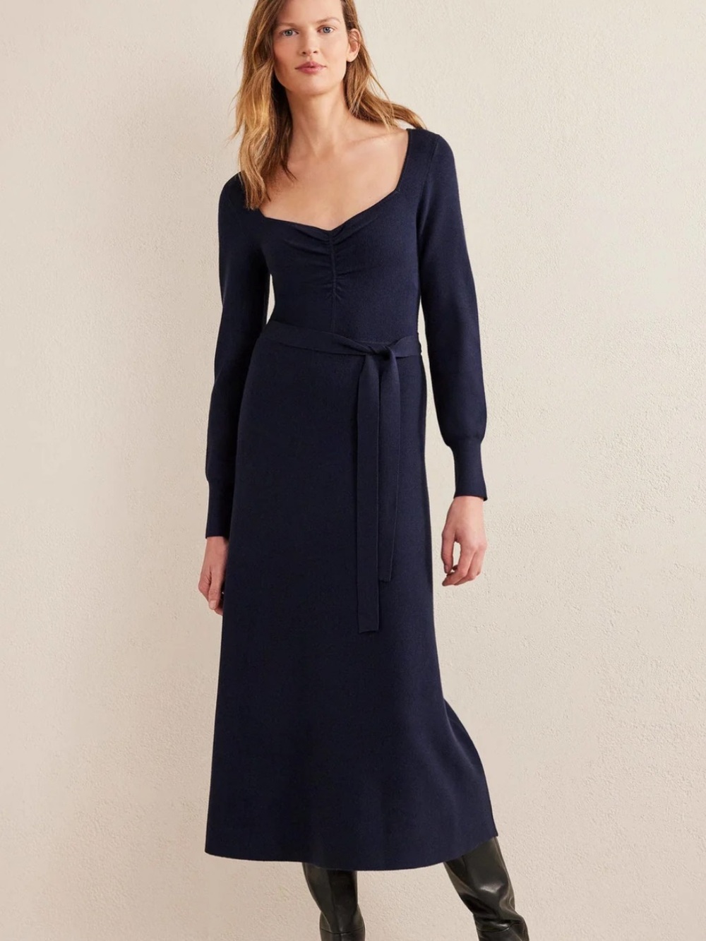 Boden Sweetheart Midi Knitted Dress Navy 8R NO BELT NWT